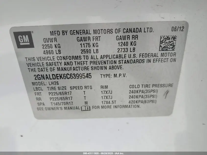2012 CHEVROLET EQUINOX 1LT