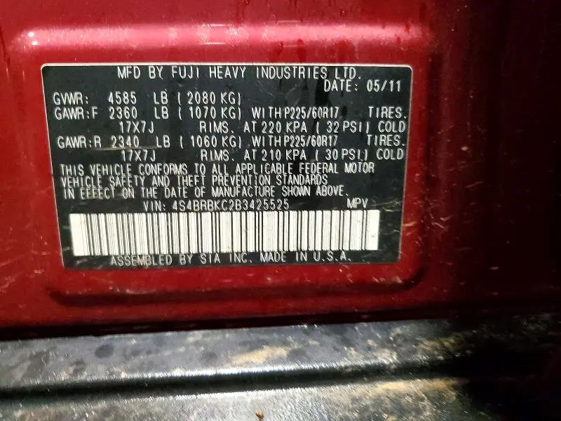 2011 SUBARU OUTBACK 2.5I LIMITED  