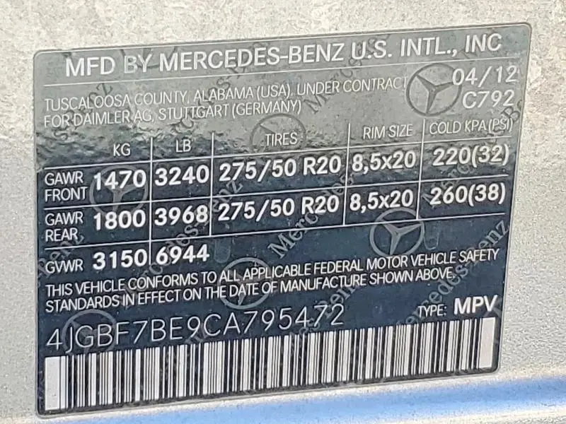 2012 MERCEDES-BENZ GL 450 4MATIC  