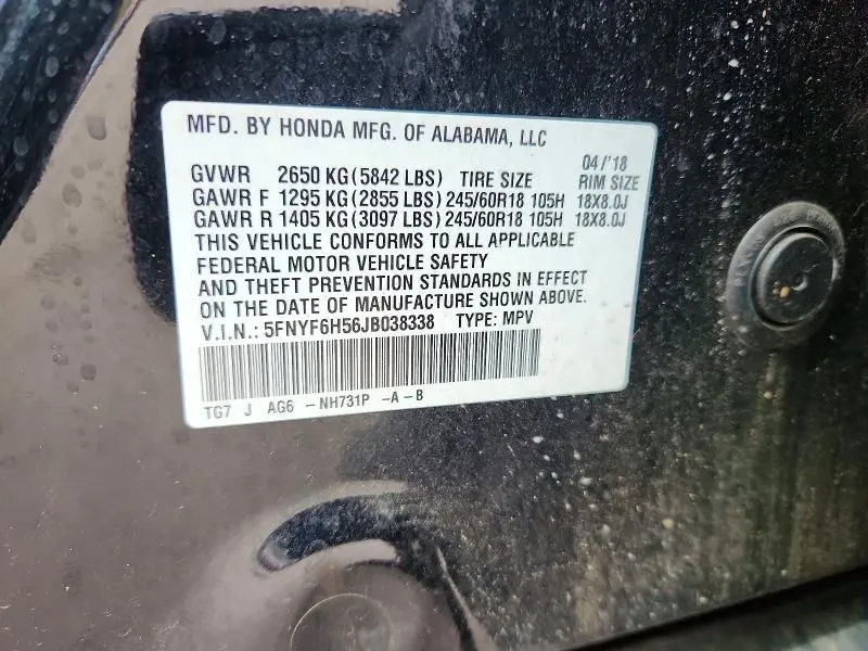 2018 HONDA PILOT EXL  