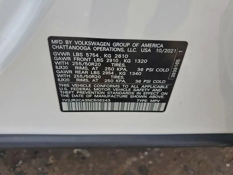 2022 VOLKSWAGEN ATLAS SE  