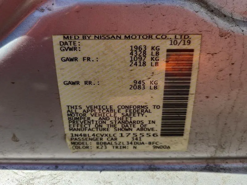 2020 NISSAN ALTIMA SR  