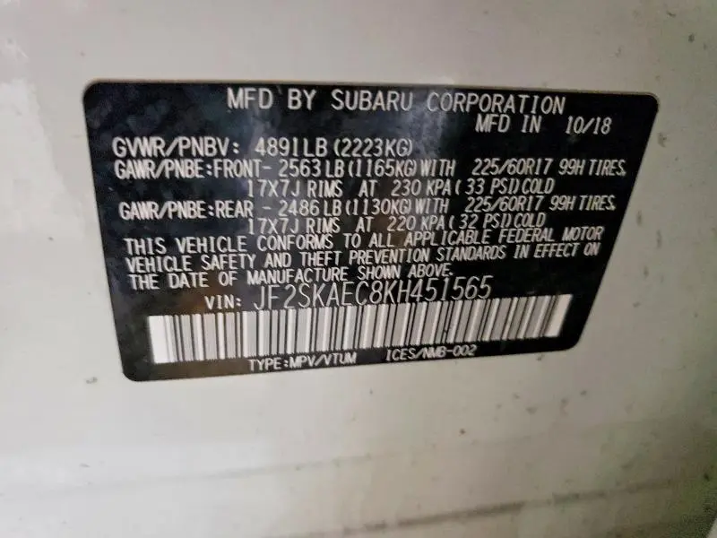 2019 SUBARU FORESTER PREMIUM  