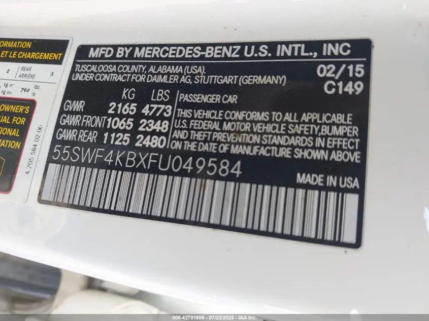 2015 MERCEDES-BENZ C 300 4MATIC/LUXURY 4MATIC/SPORT 4MATIC