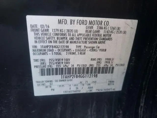 2016 FORD TAURUS LIMITED  