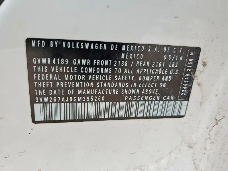 2016 VOLKSWAGEN JETTA S  