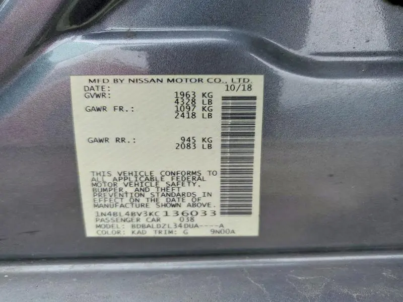 2019 NISSAN ALTIMA 2.5 S  