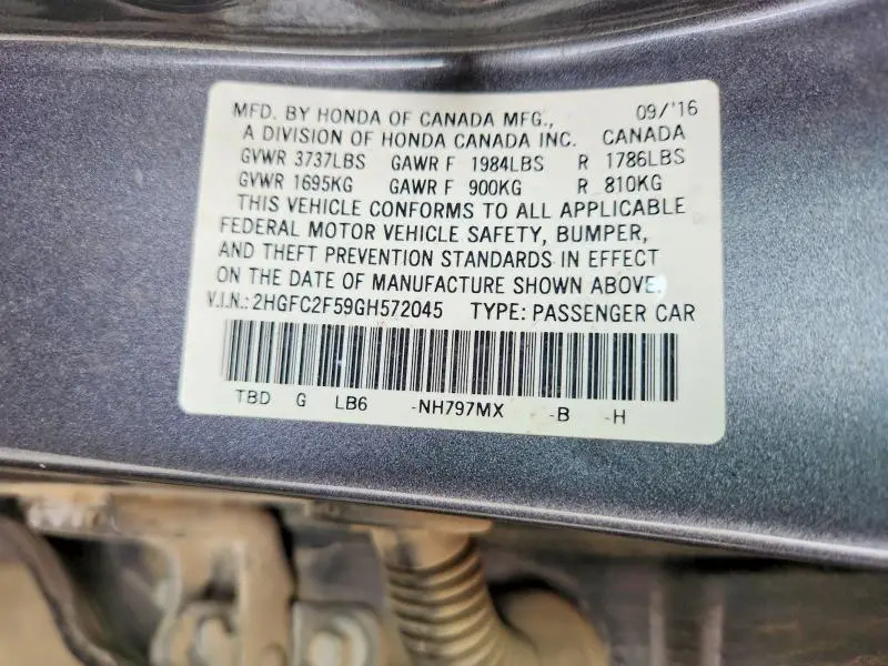 2016 HONDA CIVIC LX  