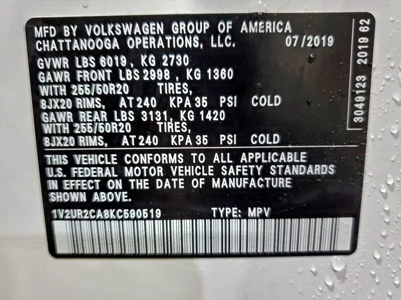 2019 VOLKSWAGEN ATLAS SE  