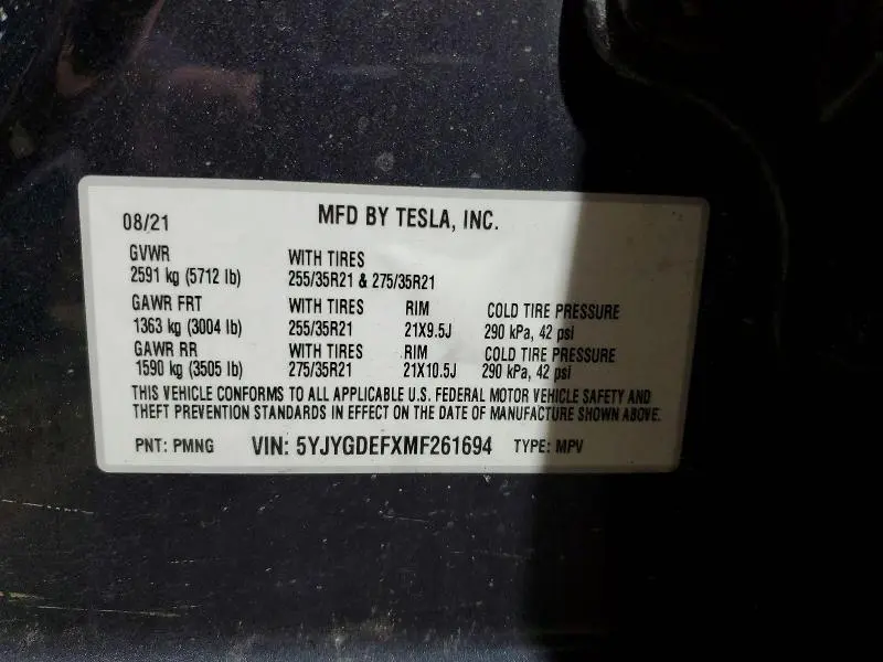 2021 TESLA MODEL Y   