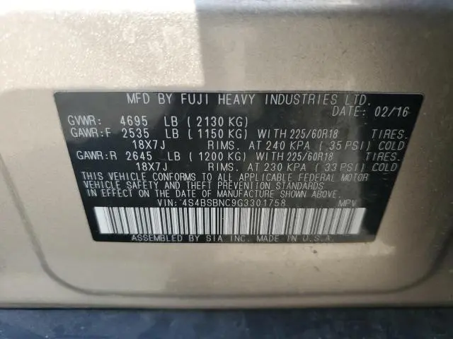 2016 SUBARU OUTBACK 2.5I LIMITED  