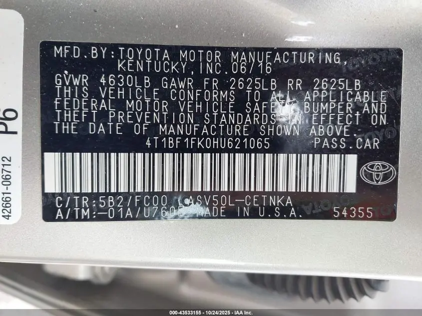 2017 TOYOTA CAMRY LE