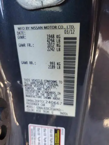 2012 NISSAN ALTIMA S  