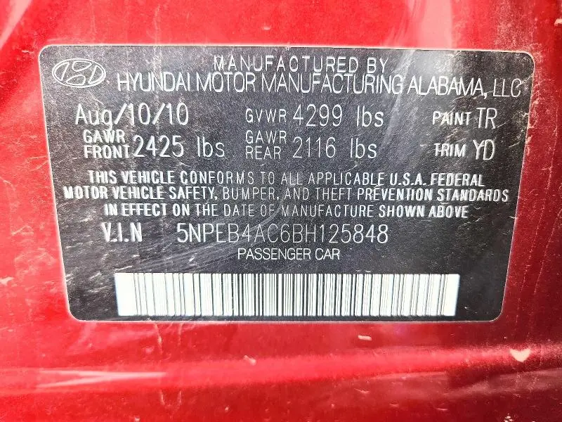 2011 HYUNDAI SONATA GLS  