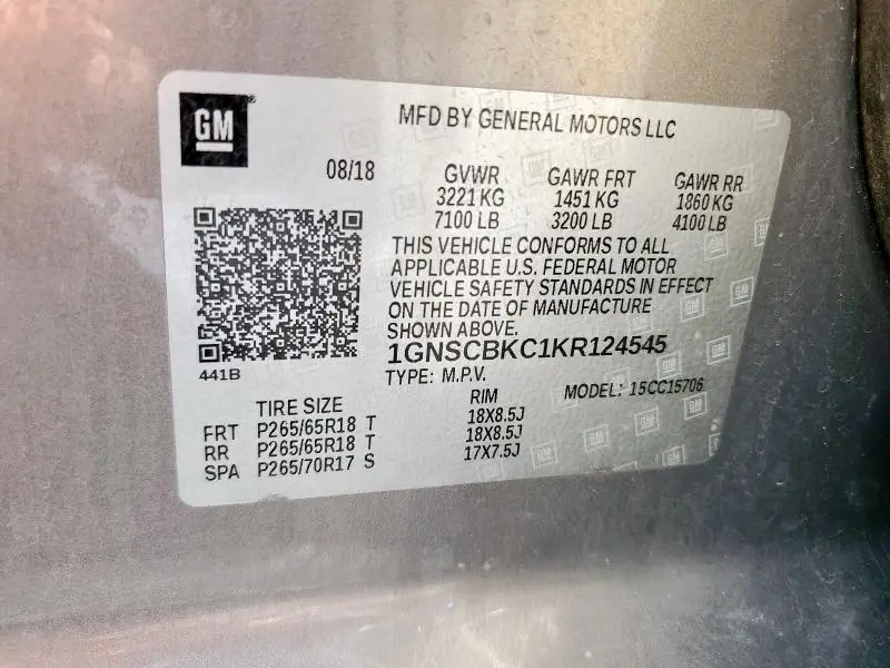 2019 CHEVROLET TAHOE C1500 LT  