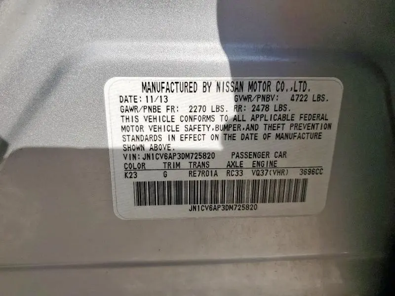 2013 INFINITI G37 BASE  