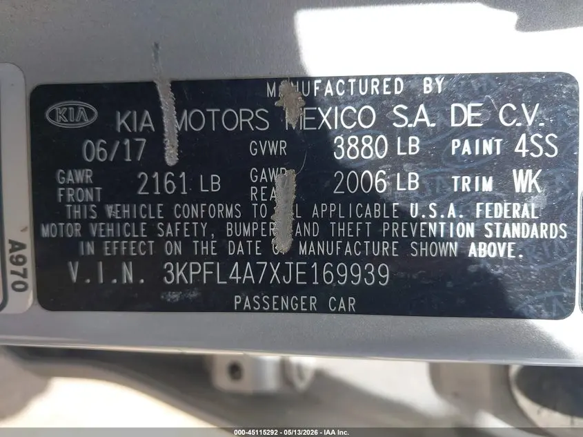 2018 KIA FORTE LX