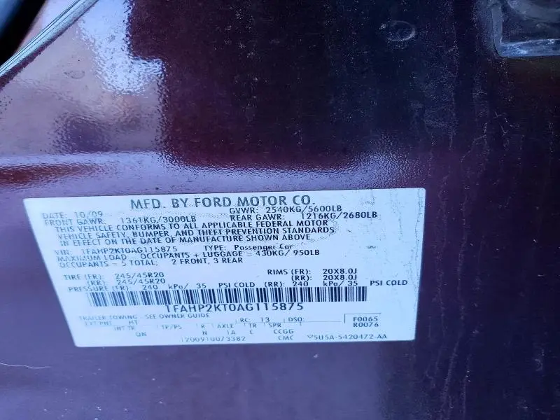 2010 FORD TAURUS SHO  