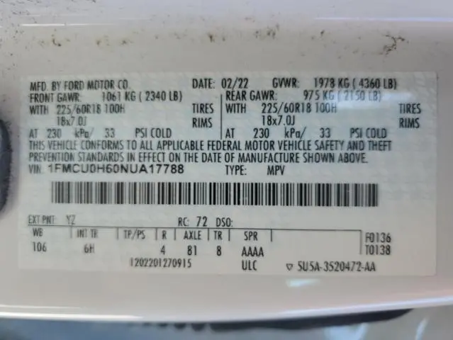 2022 FORD ESCAPE SEL  