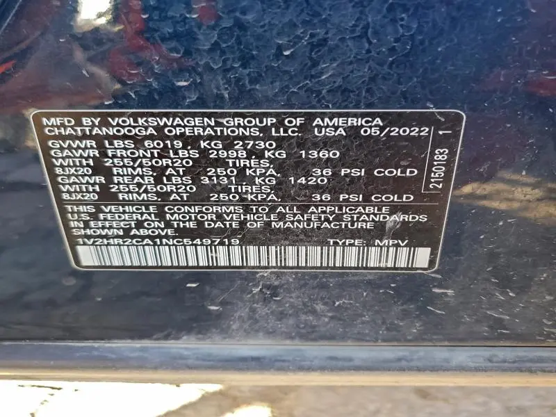 2022 VOLKSWAGEN ATLAS SE  