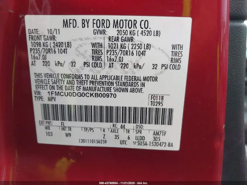 2012 FORD ESCAPE XLT