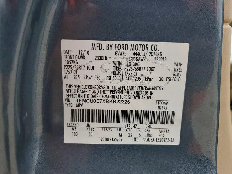 2011 FORD ESCAPE LIMITED  