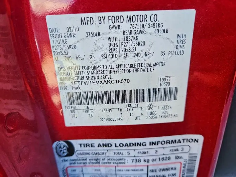 2010 FORD F150 SUPERCREW  