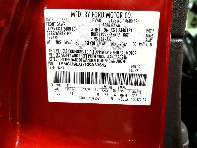 2012 FORD ESCAPE LIMITED  