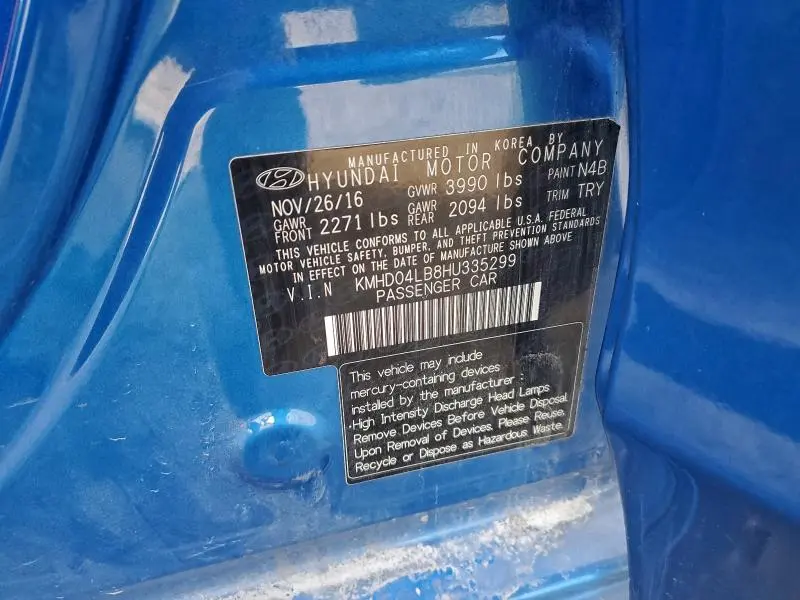 2017 HYUNDAI ELANTRA SPORT  