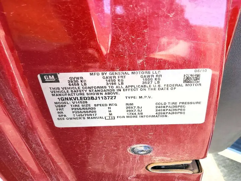2011 CHEVROLET TRAVERSE LTZ  