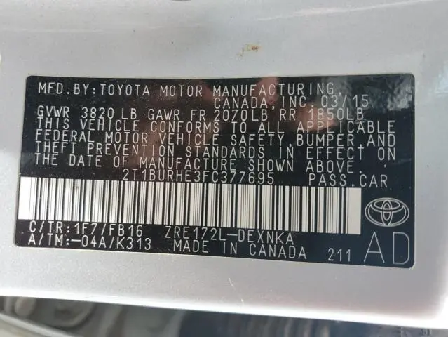 2015 TOYOTA COROLLA L