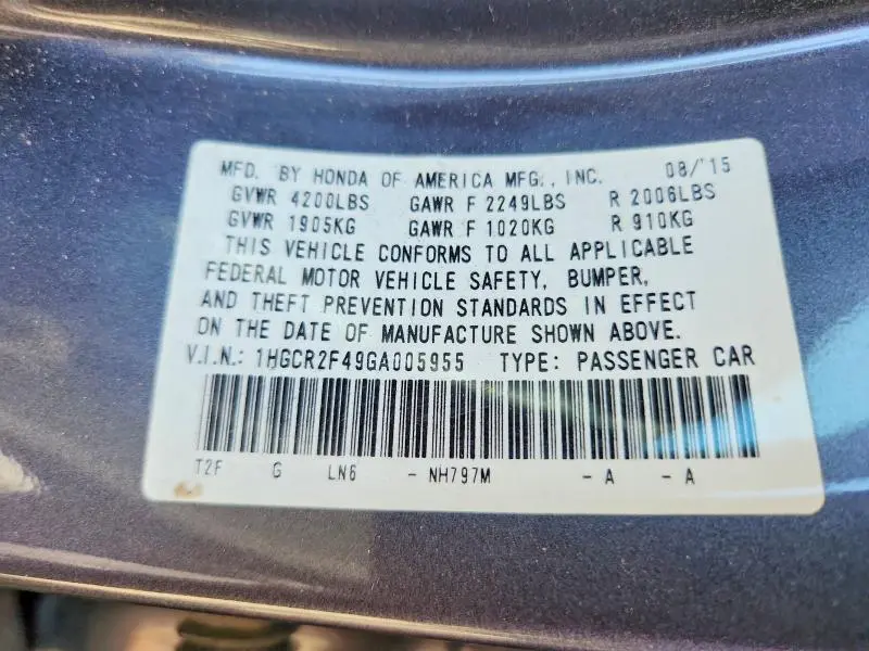 2016 HONDA ACCORD LX  