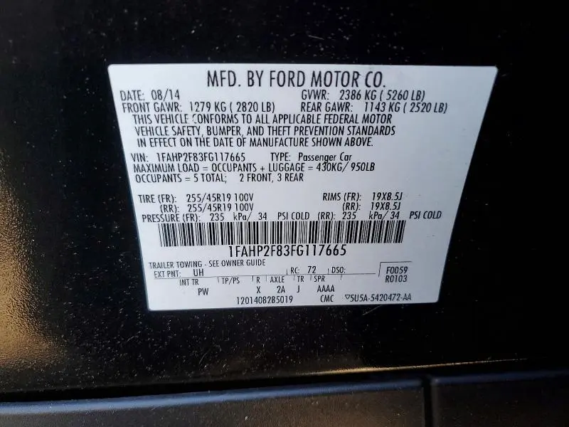 2015 FORD TAURUS LIMITED  
