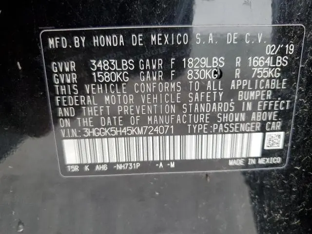 2019 HONDA FIT LX  