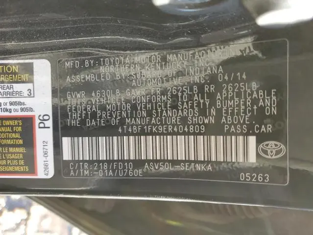 2014 TOYOTA CAMRY L  