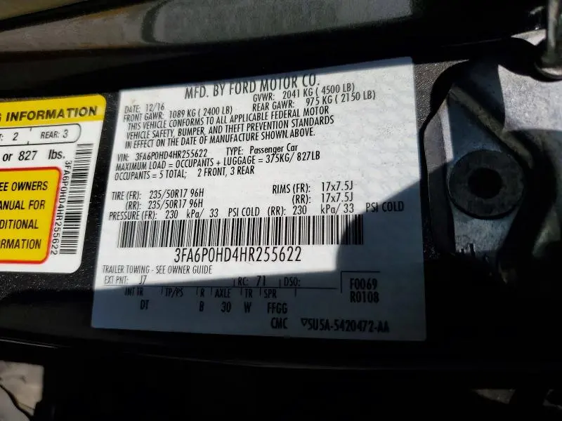 2017 FORD FUSION SE  