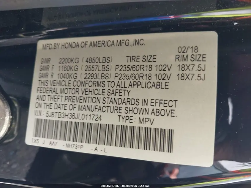 2018 ACURA RDX ACURAWATCH PLUS PACKAGE