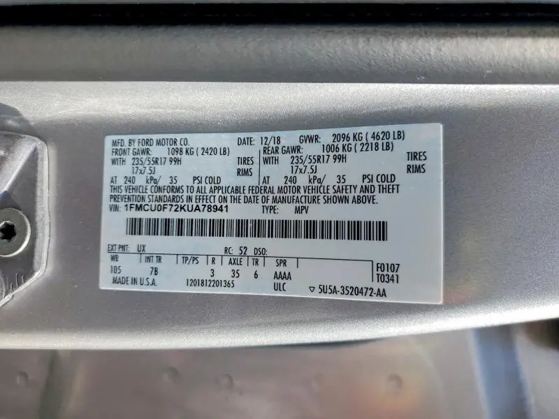 2019 FORD ESCAPE S  