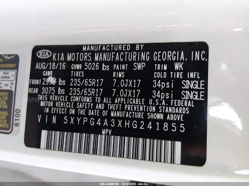 2017 KIA SORENTO 2.4L LX