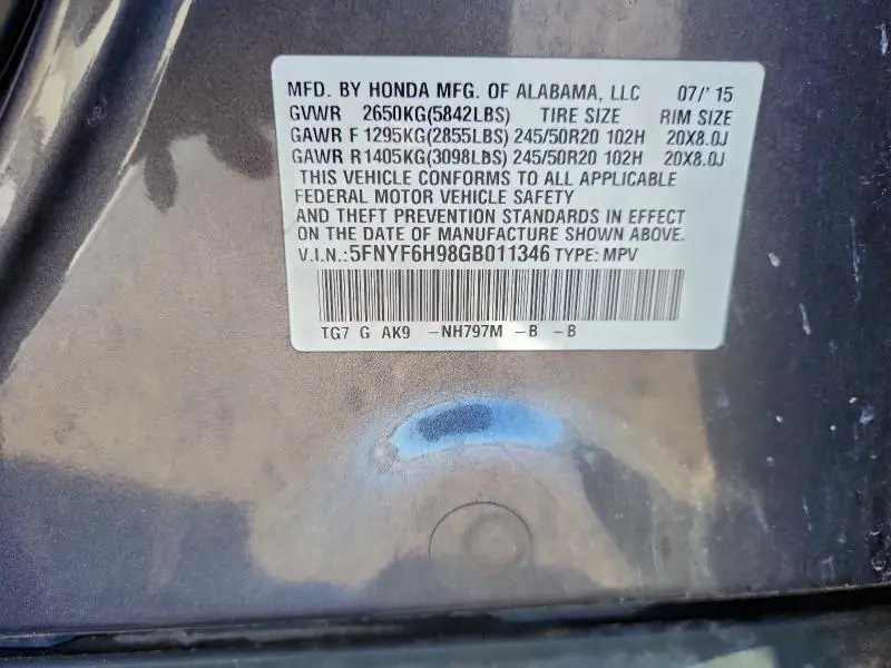 2016 HONDA PILOT TOURING  