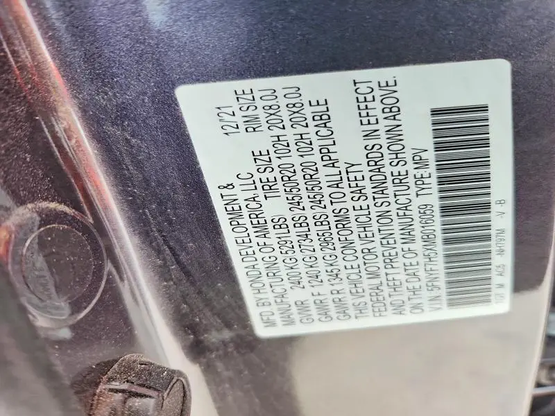 2021 HONDA PASSPORT EXL  