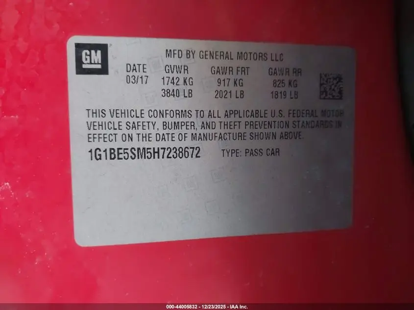 2017 CHEVROLET CRUZE LT AUTO