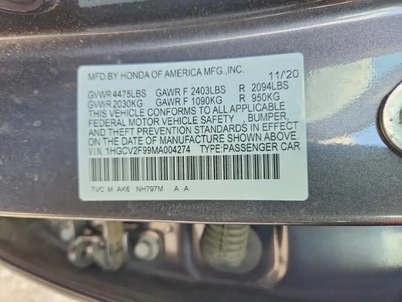 2021 HONDA ACCORD TOURING  