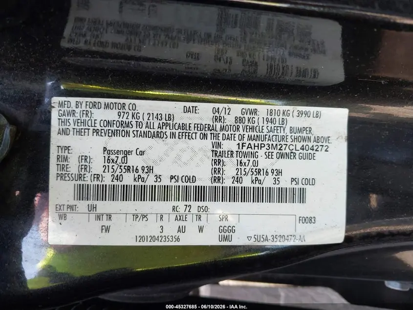 2012 FORD FOCUS SEL