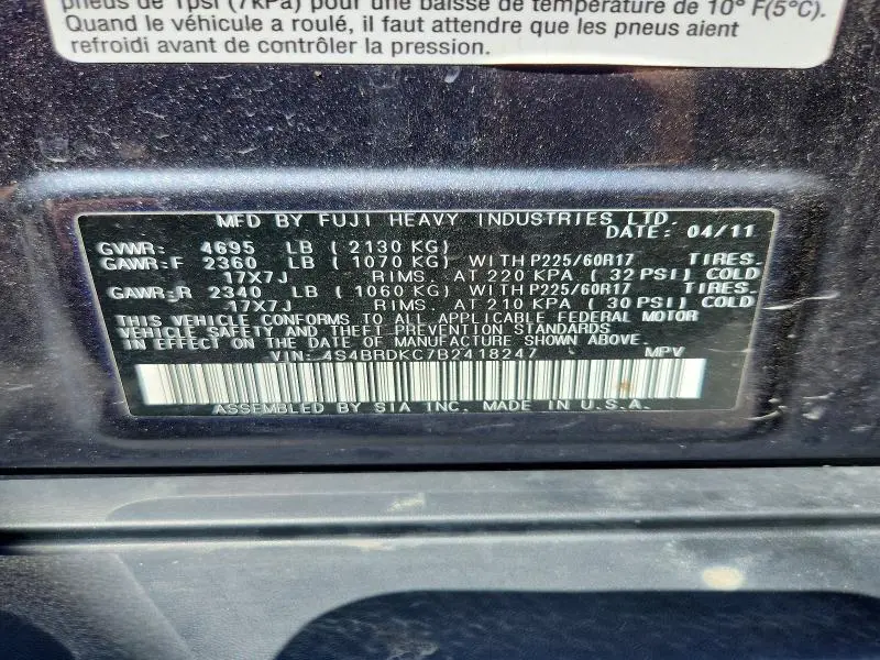 2011 SUBARU OUTBACK 3.6R LIMITED  