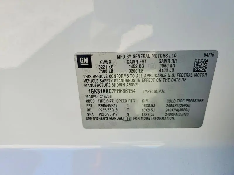 2015 GMC YUKON SLE  