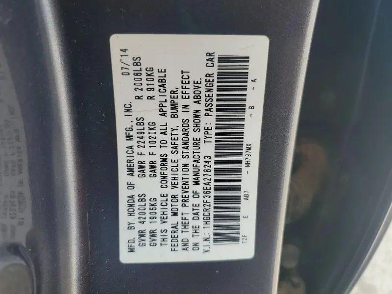 2014 HONDA ACCORD LX  