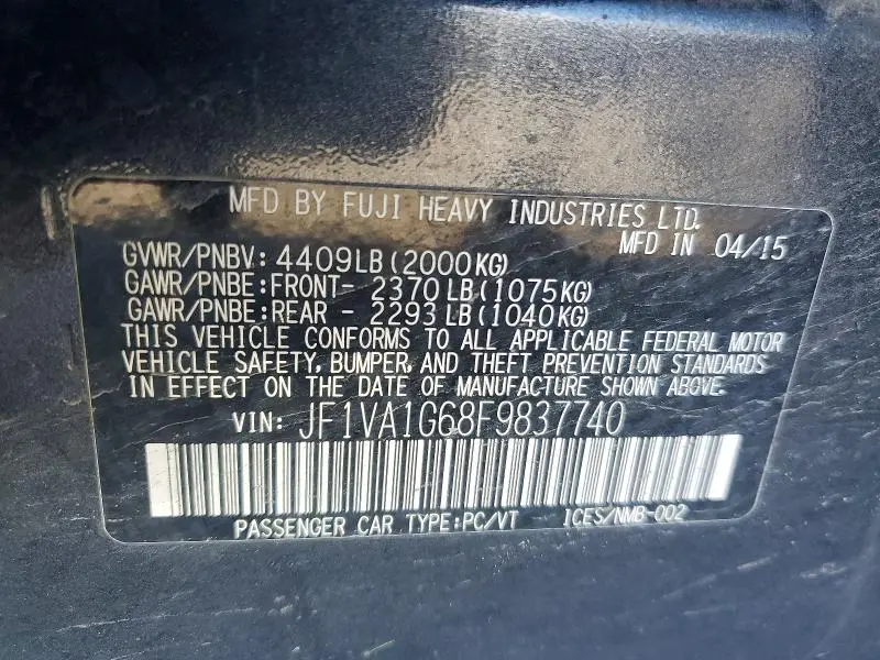 2015 SUBARU WRX LIMITED  