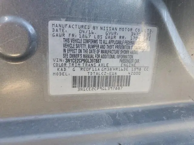 2016 NISSAN VERSA NOTE S  