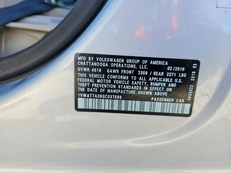 2016 VOLKSWAGEN PASSAT S  